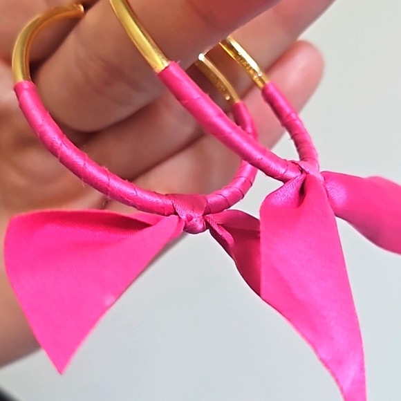 Gold hoops with Pink Ribbon JCrew Earrings - Picture 2 of 4